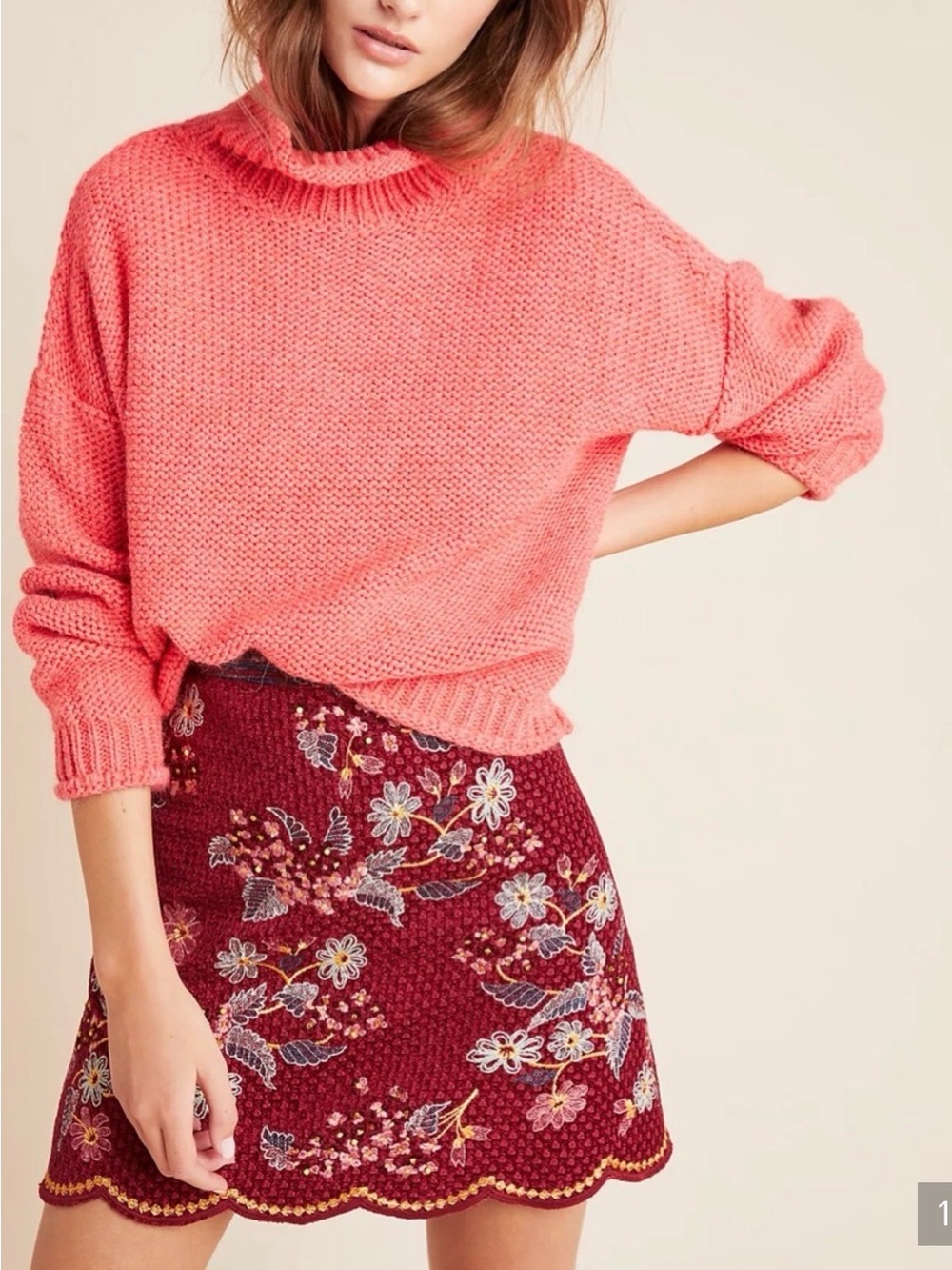 Anthropologie Lottie Textured Wool Alpaca Blend Turtleneck Sweater Women Large